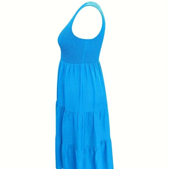 Women's Plus Size Elegant One Shoulder Blue Vacation Summer Swing Dress 18W - Picture 5 of 8